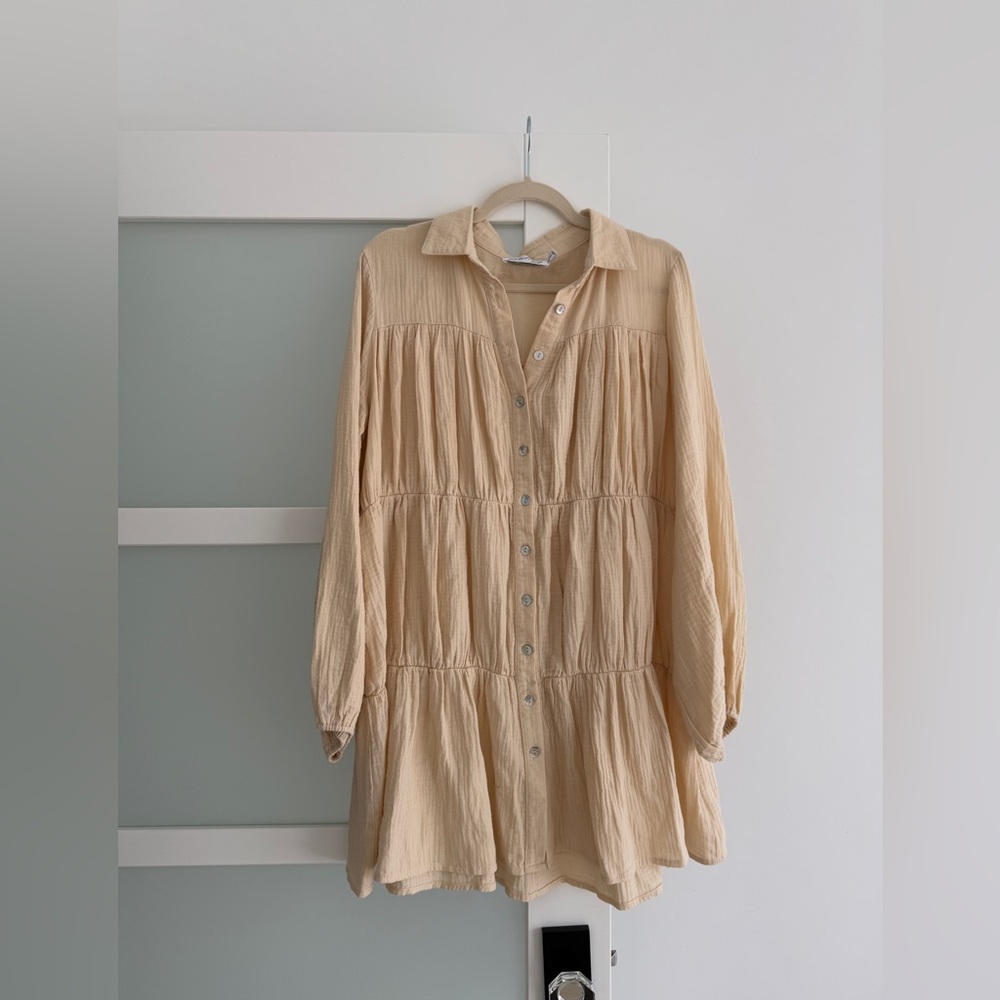 Petal & Pup Beige Button-Up Comfy Midi Dress